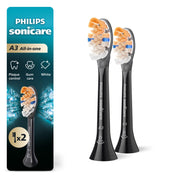 Philips Sonicare front packaging showing two black A3 heads and benefits