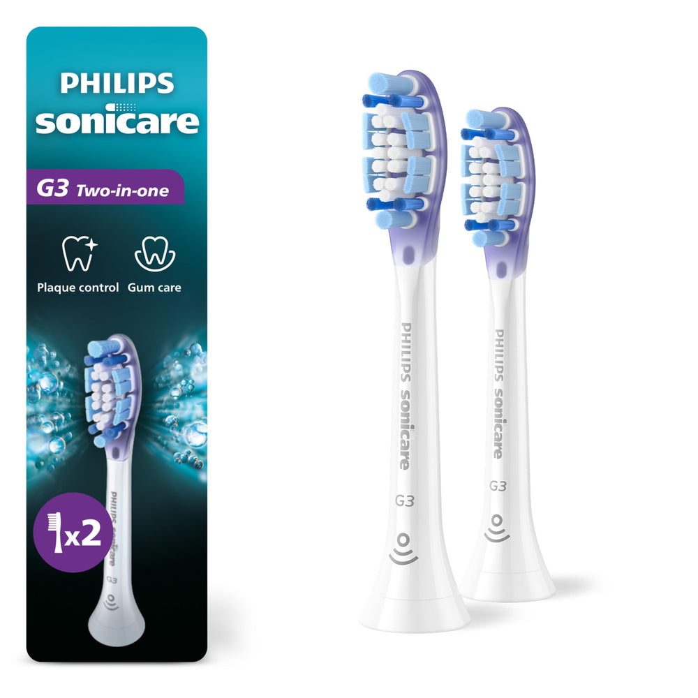Philips Sonicare frente del empaque mostrando los dos cabezales y beneficios