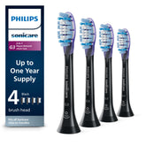 Philips Sonicare front packaging showing four black G3 brush heads and benefits