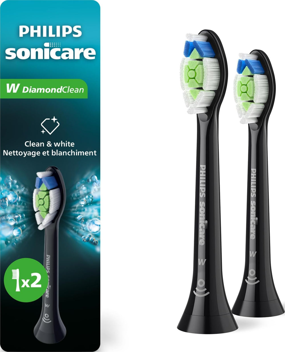 Philips Sonicare W DiamondClean front packaging showing product and benefits