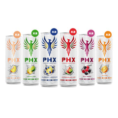 PHX close-up label highlighting electrolytes and 200mg natural caffeine