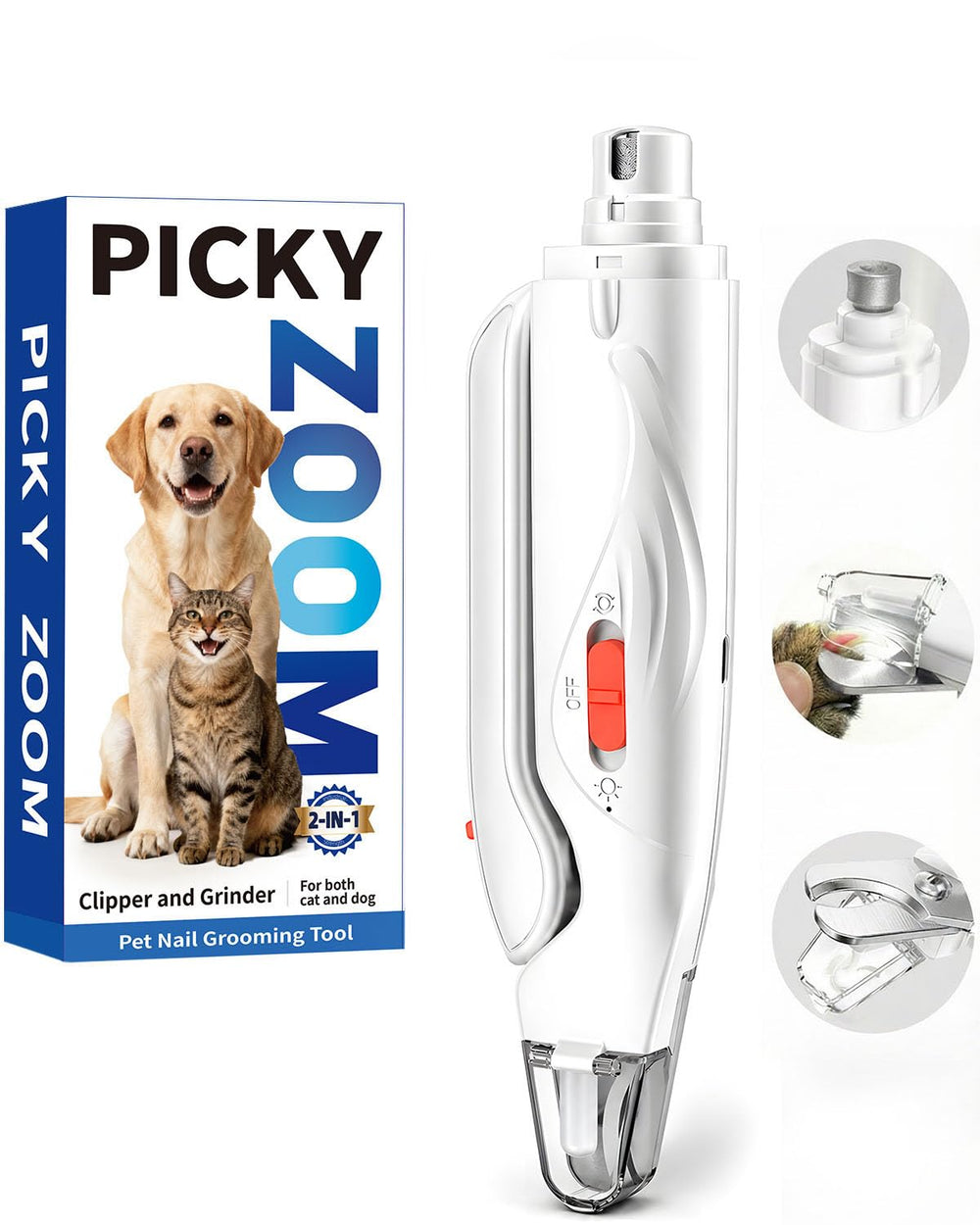 Picky zoom vista frontal del kit mostrando cuchilla y cabezal, herramienta versátil