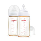 Pigeon front packaging showing two 8oz bottles and M nipples for convenience