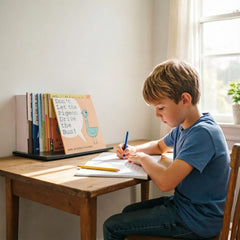 Generic manos de un niño leyendo Pigeon, fomenta independencia lectora y práctica