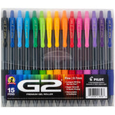 PILOT G2 frontal del pack pouch mostrando 15 colores y portabilidad