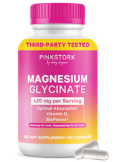 Pink Stork front package showing magnesium glycinate for daily calm