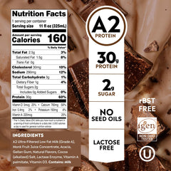 Pioneer Pastures detalle de etiqueta que destaca 30 g proteína y sin azúcares añadidos