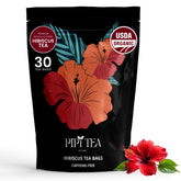 PiPi Tea front packaging showing organic hibiscus and bright benefits