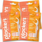 Plackers OrthoPick frente del empaque mostrando 36 unidades y beneficios