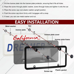 PLALEI clear frame installed on a sedan front plate showing protected visible registration