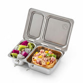 PlanetBox Shuttle front view showing brushed finish and durable design benefit