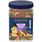 PLANTERS envase frontal 34.5 oz mostrando mezcla sin sal y diseño resellable