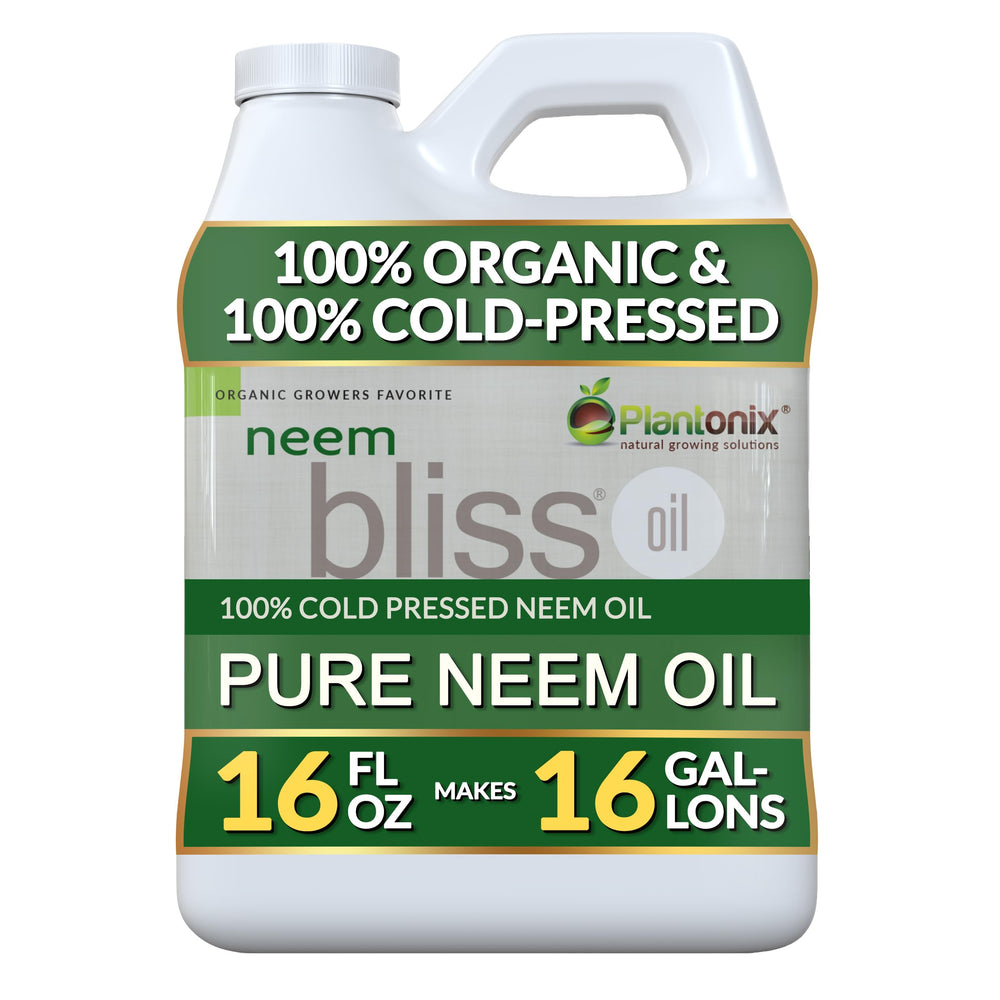 plantonix Neem Bliss vista frontal del envase y etiqueta clara mostrando aceite puro