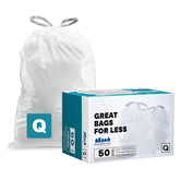 Plasticplace frontal del empaque mostrando 50 bolsas y compatibilidad Code Q para ahorro