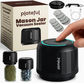 Plateful VacuFresh front view showing cordless sealer and included lids for fast sealing
