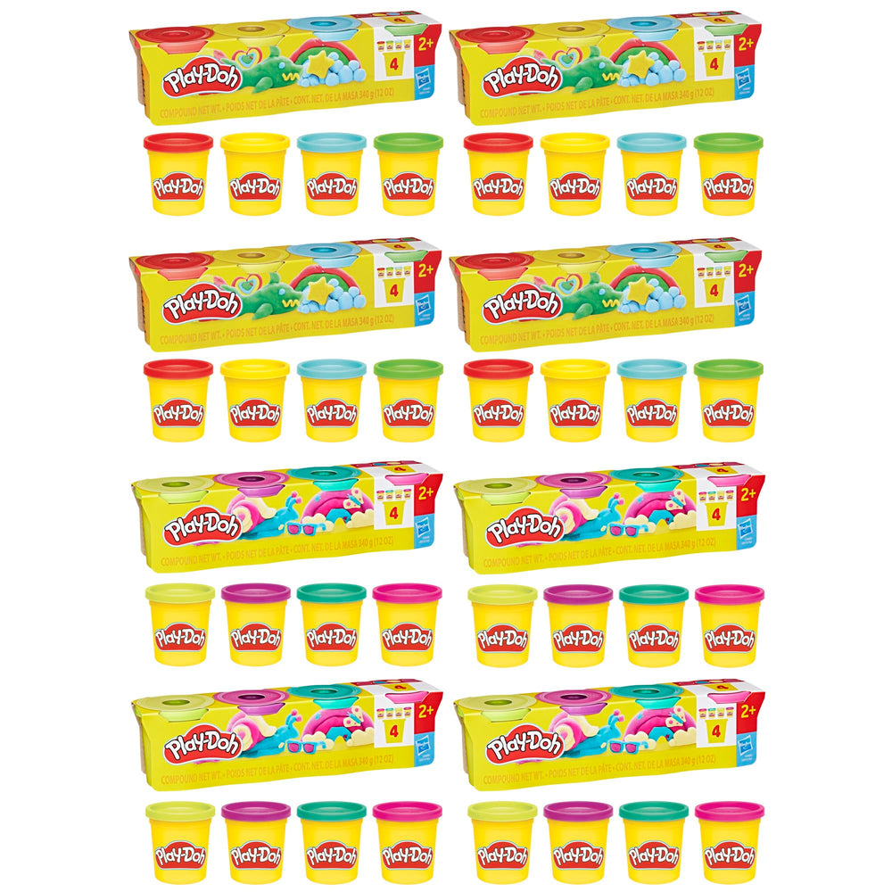Play‑Doh paquete frontal mostrando 32 latas y colores vivos, ideal para creatividad