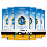 Pledge tub front label showing brand and citrus scent, clear shelf appeal