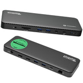 Plugable dock front view showing clean layout and easy desktop connectivity benefits