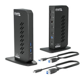 Plugable UD-3900Z front view showing ports and compact design, improving desk organization