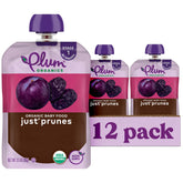 Plum Organics frente del paquete mostrando envase y marca, práctico para viajes