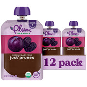 Plum Organics frente del paquete mostrando envase y marca, práctico para viajes