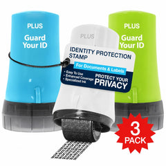 PLUS roller stamp front packaging showing three-pack and protection benefit