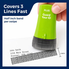 PLUS roller in hand demonstrating quick, quiet protection for mail