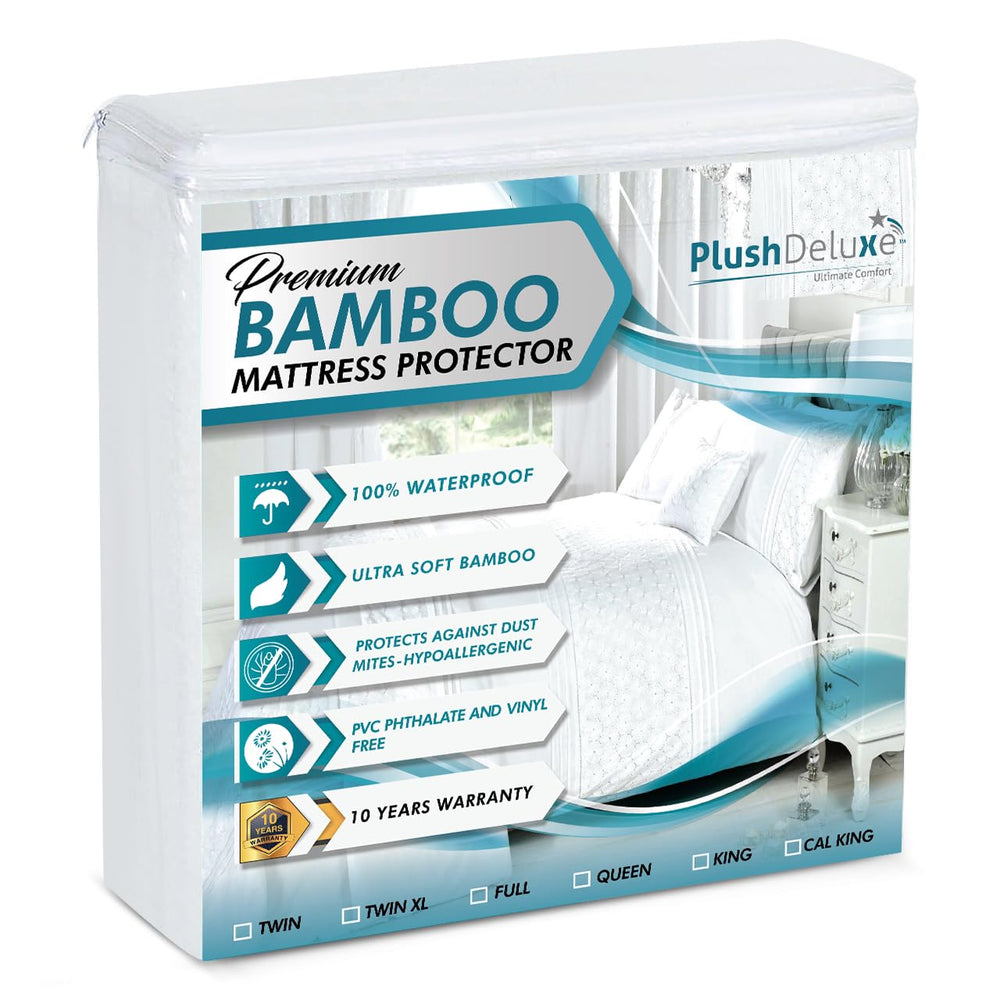 PlushDeluxe front packaging showing Twin XL protector and benefits