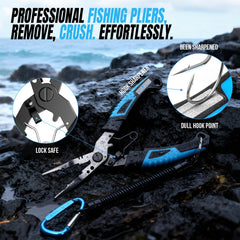 PLUSINNO pliers jaw detail displaying multi-function design and secure grip benefit