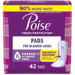 Poise empaque frontal largo 42 unidades mostrando cantidad y formato