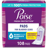 Poise front packaging 108 count showing product and absorbency for reliable protection