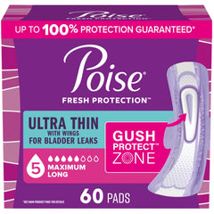 Poise empaque frontal mostrando 60 unidades y beneficio de protección máxima