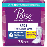 Poise paquete frontal 78 unidades mostrando cantidad y beneficios