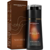 POLAR HAIR CARE front packaging showing medium brown shampoo benefits