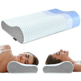 Polovo front view contour pillow showing ergonomic shape and supportive benefit