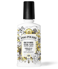 Poo-Pourri botella frontal mostrando etiqueta cítrica y tamaño claro