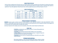 Pool Mate label and dosing chart close-up for accurate pool pH adjustments