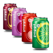 poppi pack frontal mostrando las 12 latas y variedad de sabores, atractivo inmediato