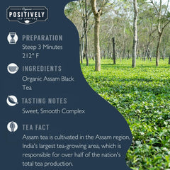 Organic Positively Tea hojas sueltas en primer plano que destacan la textura y calidad