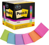 Post-it frontal del paquete mostrado con colores brillantes y suministro abundante