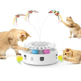 Potaroma front view bright white showing all three play modes for engaging cats