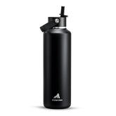 POWCAN vista frontal botella Midnight Black mantiene frío y diseño elegante