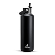 POWCAN vista frontal botella Midnight Black mantiene frío y diseño elegante