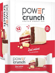 Power Crunch frontal paquete red velvet mostrando diseño y marca para identificación rápida