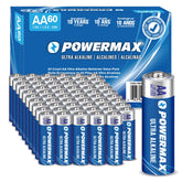 Powermax paquete frontal 60 pilas AA mostrando ventaja de cantidad