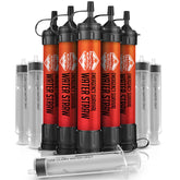 Practical Survival front packaging showing five sealed water straws and benefits