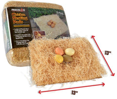 PRECISION PET pad beside eggs for scale showing 13x13 size and cushioned protection benefit