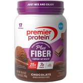 Premier Protein front label showing chocolate flavor and nutrition highlights