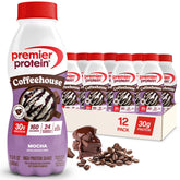 Premier Protein front packaging showing Mocha 12-pack and convenience