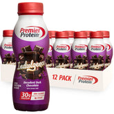Premier Protein front packaging showing 12-pack and flavor benefits